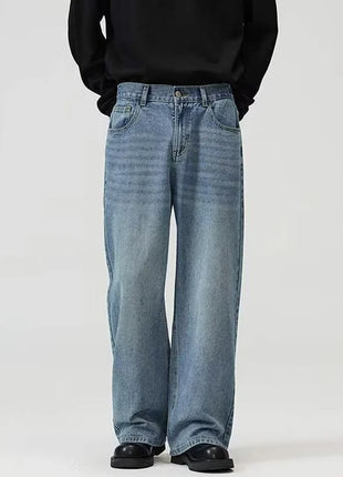 Men’s Classic American Hip-Hop Jeans – Wide-Leg, Retro Straight Fit – Youth Streetwear Style, Oversized Denim Trousers