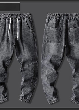 Men’s Winter Fleece-Lined Jeans – Thick Warm Denim Joggers with Cargo Pockets – Streetwear Harem Pants in Black