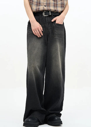 Men’s Classic American Hip-Hop Jeans – Wide-Leg, Retro Straight Fit – Youth Streetwear Style, Oversized Denim Trousers