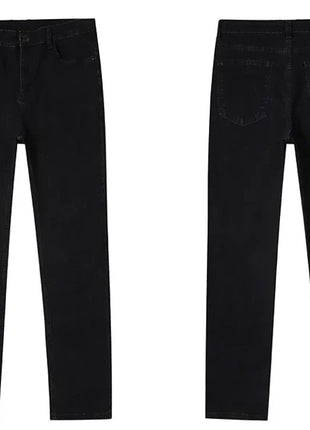2025 Spring Men’s Straight-Leg Jeans – Elastic Mid-Waist Fit in Smoke Gray & Black – Classic Casual Denim Trousers