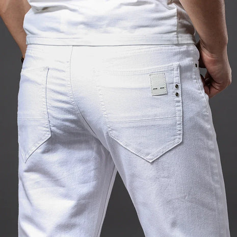 Men’s Slim Fit White Jeans – Stretchable Casual Trousers – Soft, Classic Style for Business & Everyday Wear