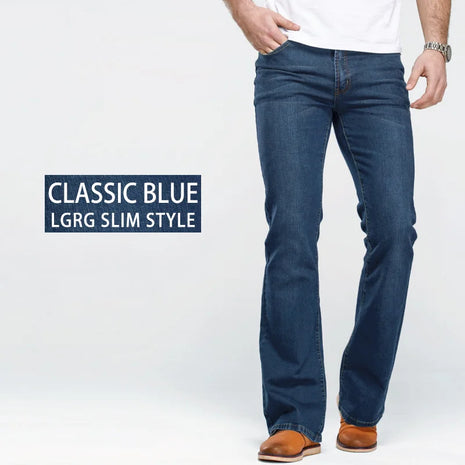 Men’s Bootcut Jeans – Slim Fit, Slightly Flared Stretch Denim – Classic Designer Style in Blue or Black