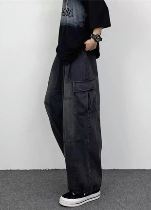 Men’s Wide-Leg Denim Jeans – Casual Loose Fit with Large Pockets – Straight-Leg, All-Season Style for Men & Women