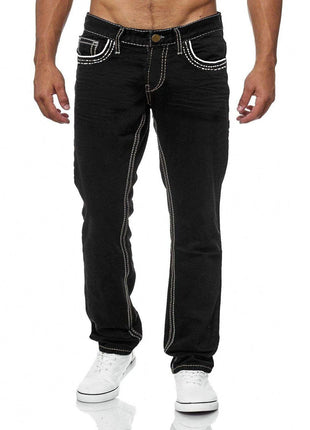 Men's Straight-Leg Denim Jeans – Casual Streetwear Style with Pockets – Black & Light Blue – Spring/Autumn Wear