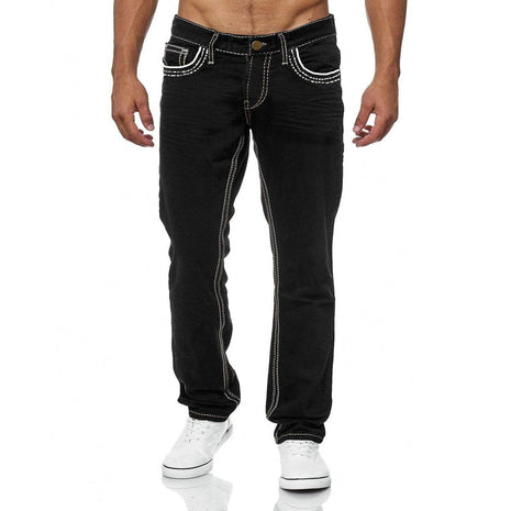 Men's Straight-Leg Denim Jeans – Casual Streetwear Style with Pockets – Black & Light Blue – Spring/Autumn Wear