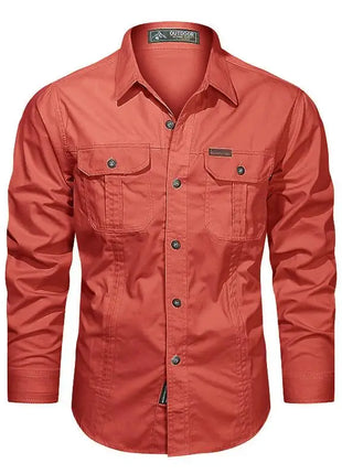 2023 Men’s Spring Cotton Shirt – Long Sleeve Casual Overshirt with Military-Inspired Design – High-Quality Brand Style (Black, Up to 5XL)