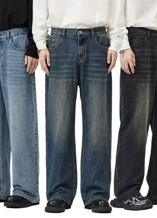 Men’s Classic American Hip-Hop Jeans – Wide-Leg, Retro Straight Fit – Youth Streetwear Style, Oversized Denim Trousers