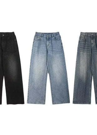 Men’s Classic American Hip-Hop Jeans – Wide-Leg, Retro Straight Fit – Youth Streetwear Style, Oversized Denim Trousers