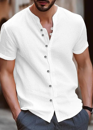 Men’s Casual Cotton-Linen Short-Sleeve Shirt – Lightweight, Breathable Summer Top – Fashionable and Comfortable