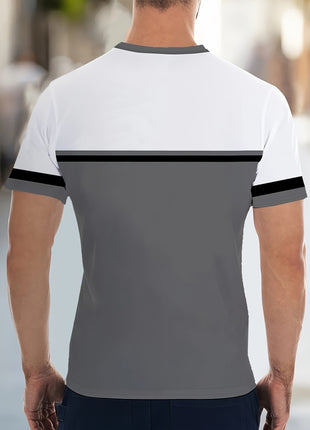 Men’s Casual Mesh T-Shirt – Breathable Polyester, Short Sleeve Crew Neck with Geometric Print