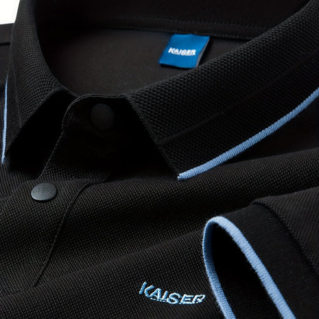 KAISER Men’s 100% Cotton Short Sleeve Shirt – Navy Blue with Beige Contrast Collar & Logo – Casual Button-Up for Summer