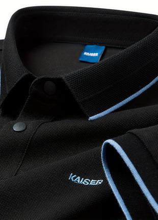 KAISER Men’s 100% Cotton Short Sleeve Shirt – Navy Blue with Beige Contrast Collar & Logo – Casual Button-Up for Summer