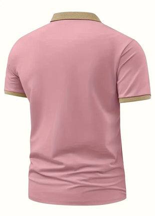 Milano-Inspired Men’s Polo Shirt – Beige with Green Collar & Button Accents – Elegant Henley-Style Design, Breathable Fabric for Summer Business Casual