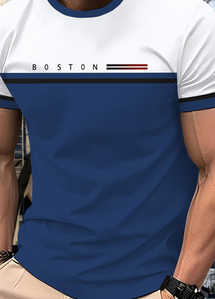 Men’s Casual Mesh T-Shirt – Breathable Polyester, Short Sleeve Crew Neck with Geometric Print