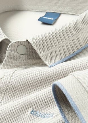 KAISER Men’s 100% Cotton Short Sleeve Shirt – Navy Blue with Beige Contrast Collar & Logo – Casual Button-Up for Summer