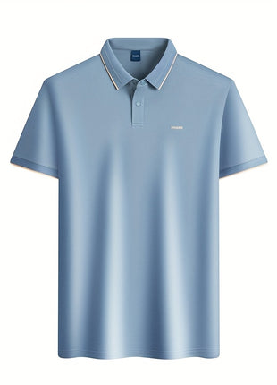 KAISER Men’s 100% Cotton Short Sleeve Shirt – Navy Blue with Beige Contrast Collar & Logo – Casual Button-Up for Summer