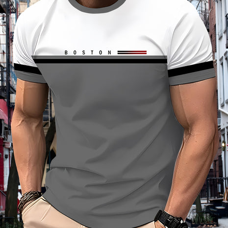 Men’s Casual Mesh T-Shirt – Breathable Polyester, Short Sleeve Crew Neck with Geometric Print